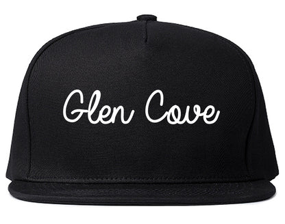 Glen Cove New York NY Script Mens Snapback Hat Black