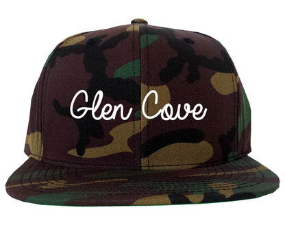 Glen Cove New York NY Script Mens Snapback Hat Army Camo