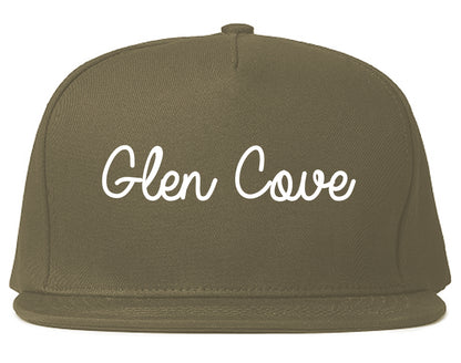 Glen Cove New York NY Script Mens Snapback Hat Grey