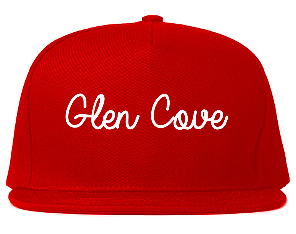 Glen Cove New York NY Script Mens Snapback Hat Red