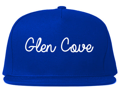 Glen Cove New York NY Script Mens Snapback Hat Royal Blue