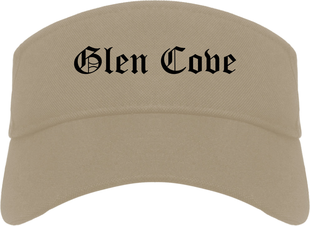Glen Cove New York NY Old English Mens Visor Cap Hat Khaki