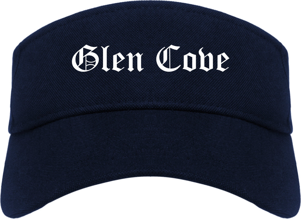 Glen Cove New York NY Old English Mens Visor Cap Hat Navy Blue