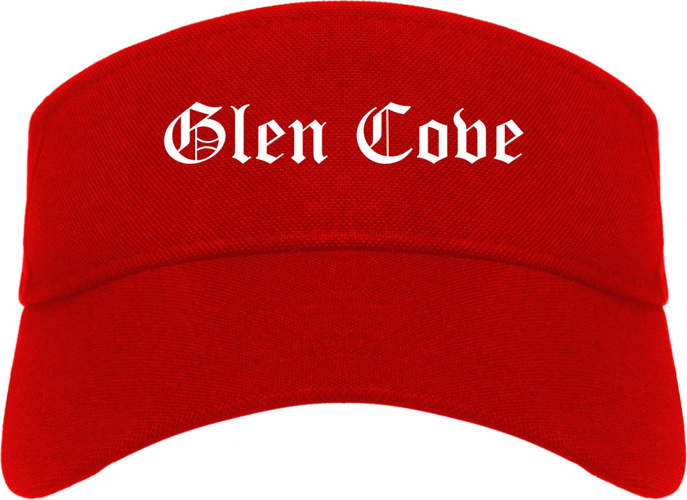 Glen Cove New York NY Old English Mens Visor Cap Hat Red
