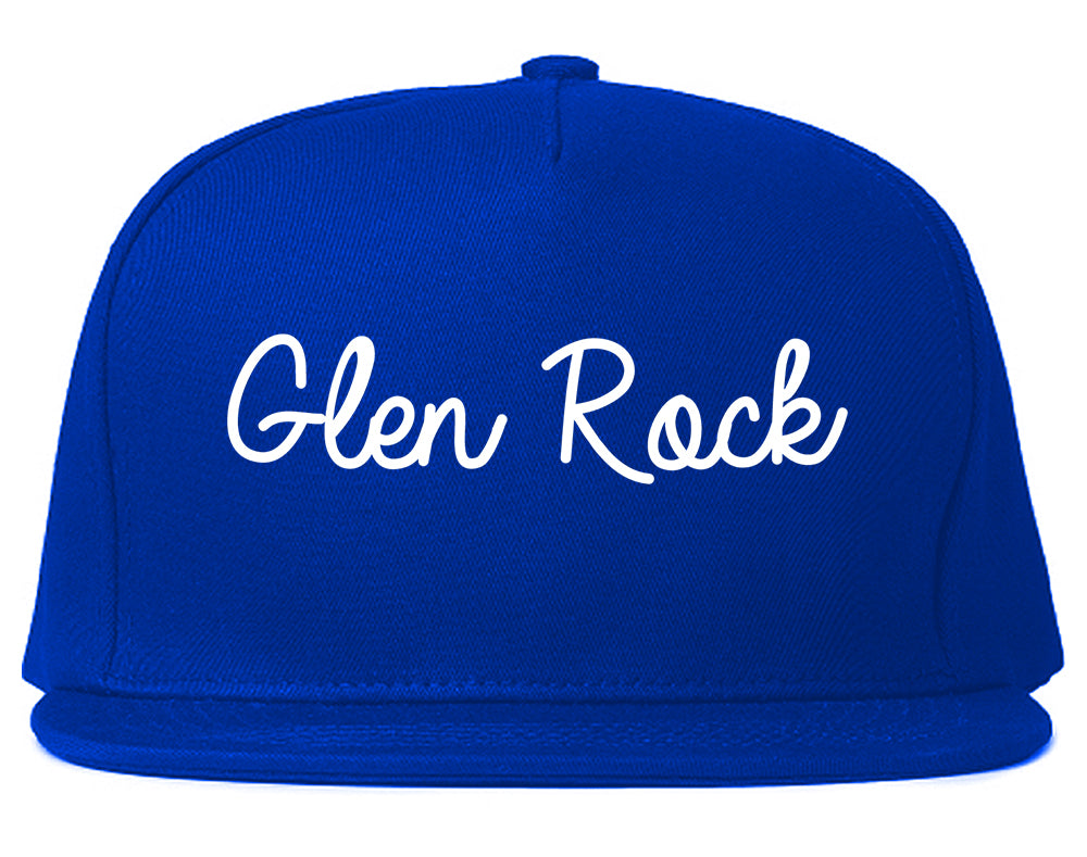 Glen Rock New Jersey NJ Script Mens Snapback Hat Royal Blue
