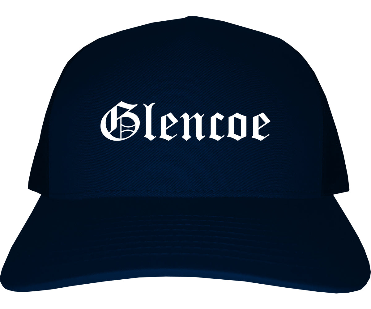 Glencoe Alabama AL Old English Mens Trucker Hat Cap Navy Blue