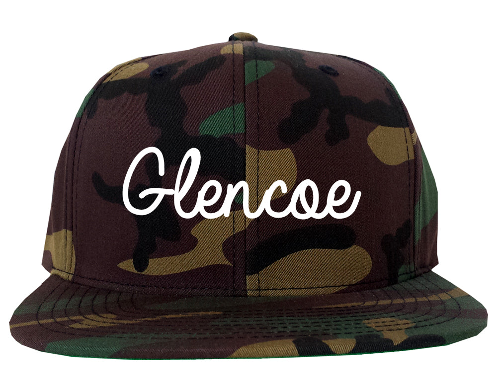 Glencoe Alabama AL Script Mens Snapback Hat Army Camo