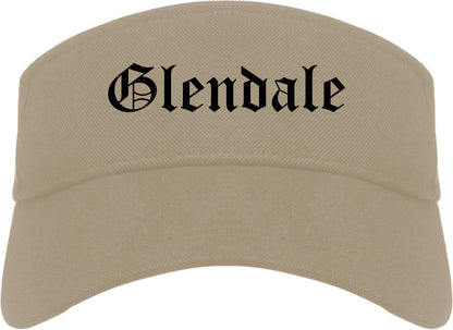 Glendale California CA Old English Mens Visor Cap Hat Khaki