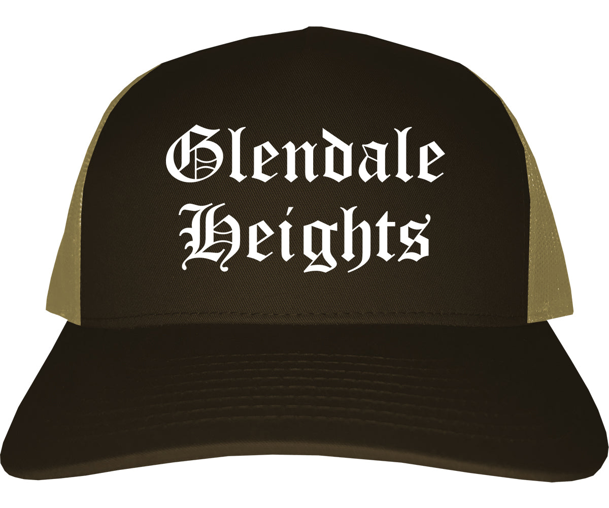 Glendale Heights Illinois IL Old English Mens Trucker Hat Cap Brown