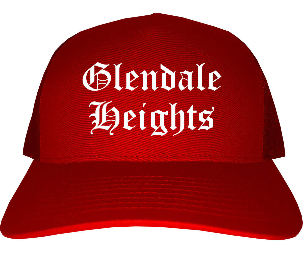 Glendale Heights Illinois IL Old English Mens Trucker Hat Cap Red