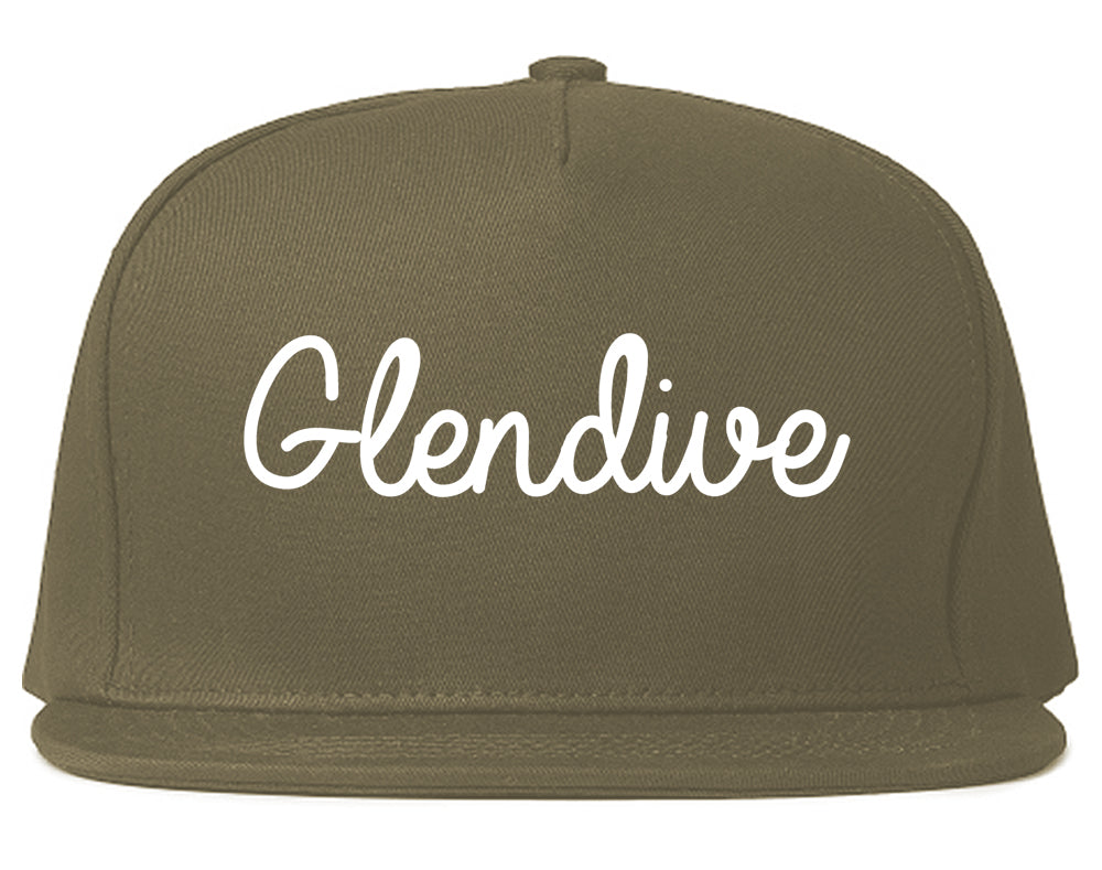 Glendive Montana MT Script Mens Snapback Hat Grey