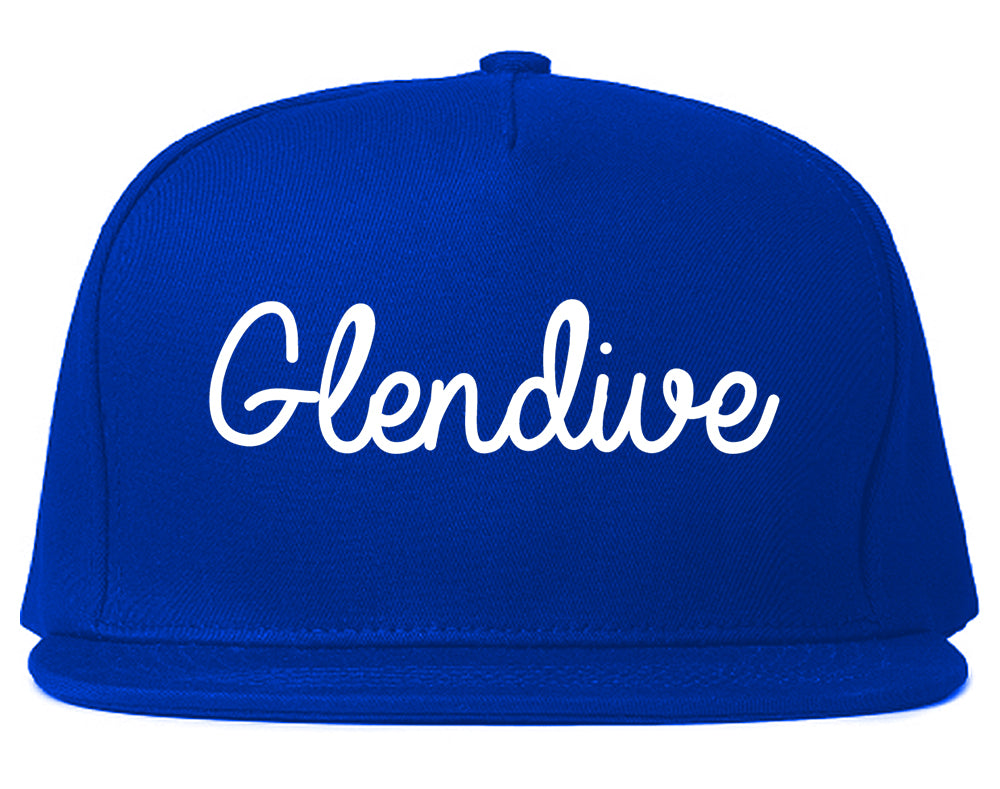 Glendive Montana MT Script Mens Snapback Hat Royal Blue