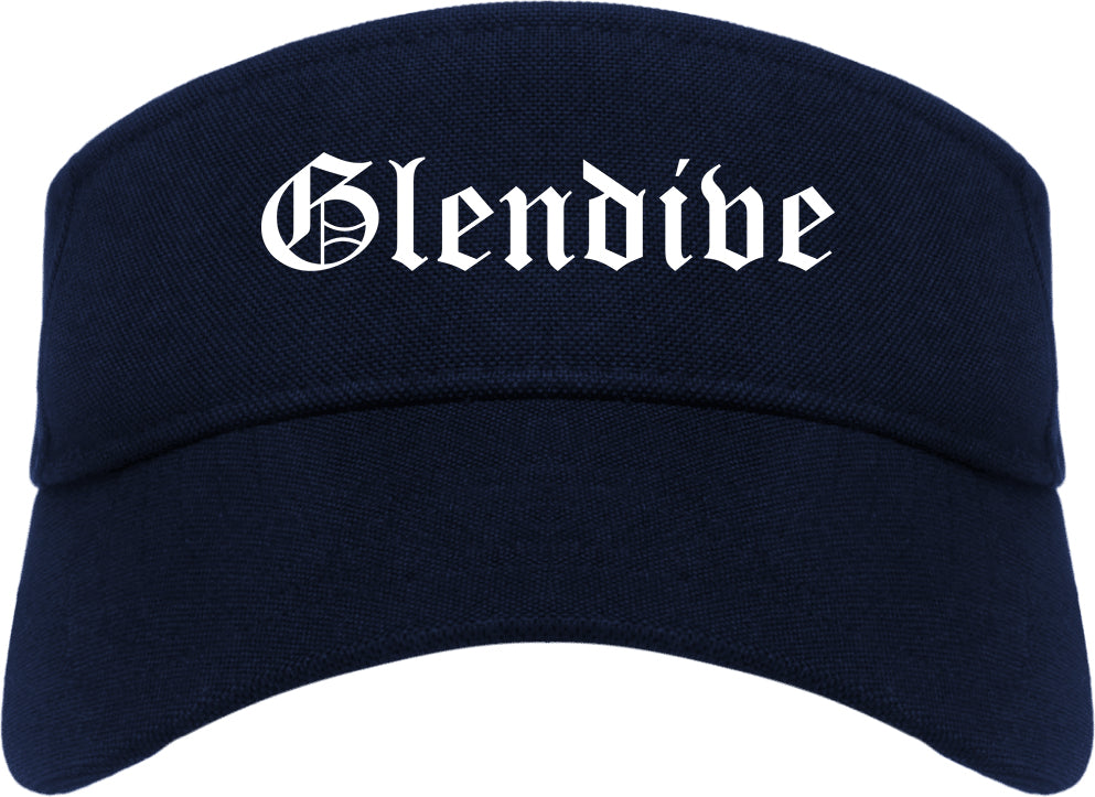 Glendive Montana MT Old English Mens Visor Cap Hat Navy Blue