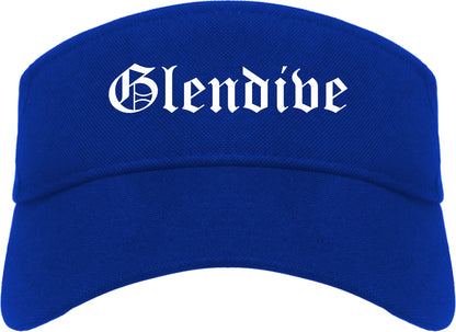 Glendive Montana MT Old English Mens Visor Cap Hat Royal Blue