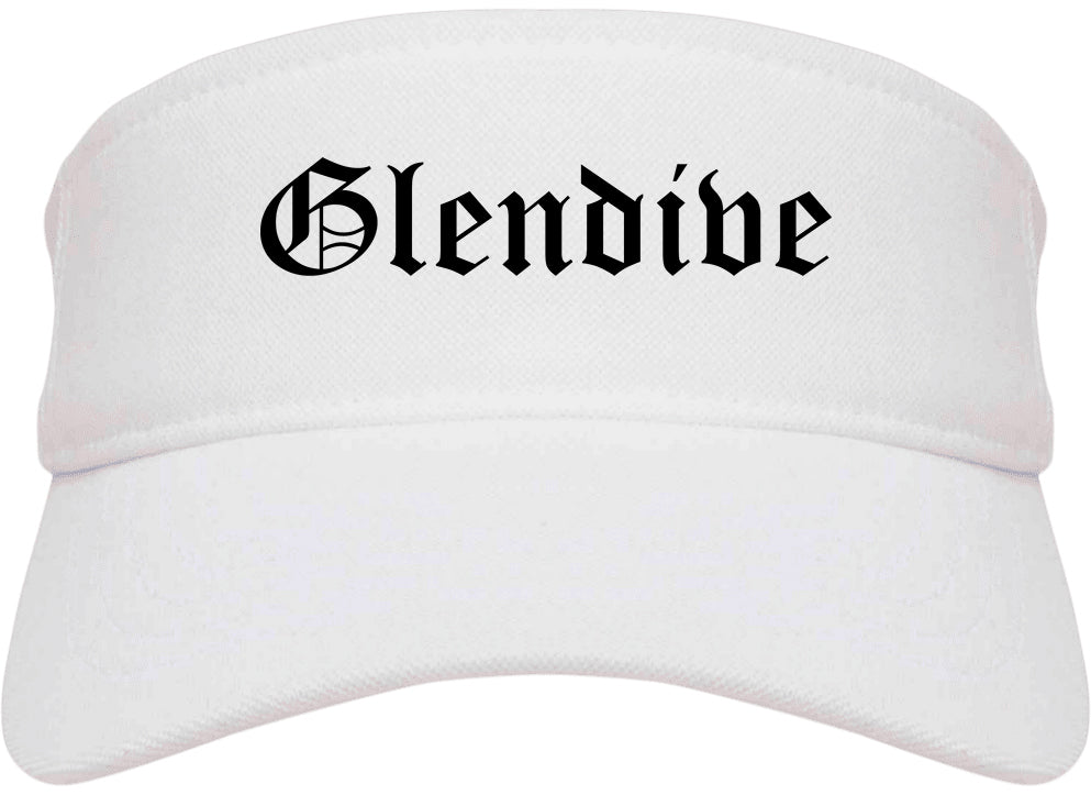 Glendive Montana MT Old English Mens Visor Cap Hat White