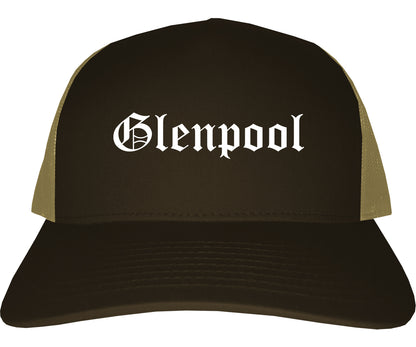 Glenpool Oklahoma OK Old English Mens Trucker Hat Cap Brown