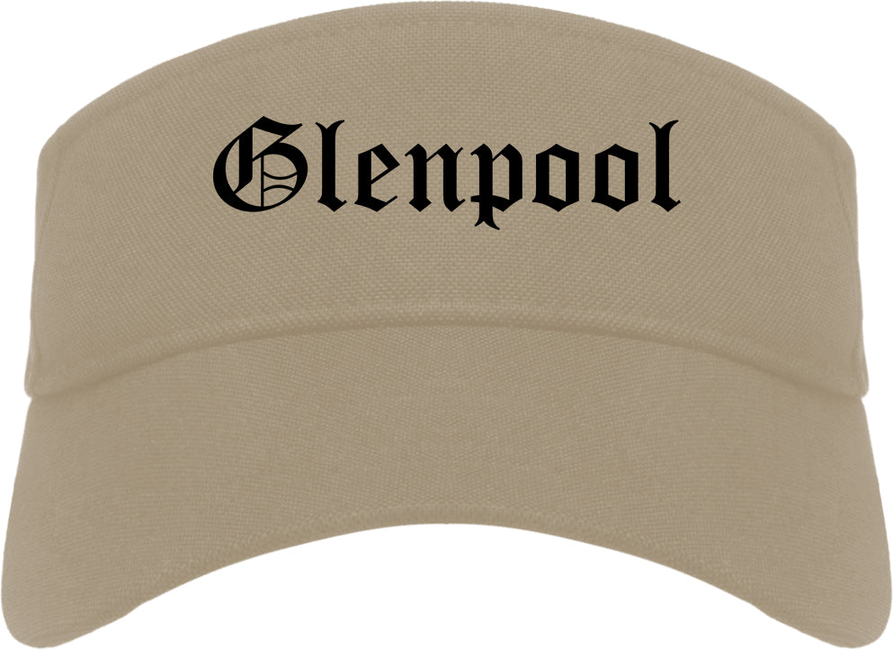 Glenpool Oklahoma OK Old English Mens Visor Cap Hat Khaki