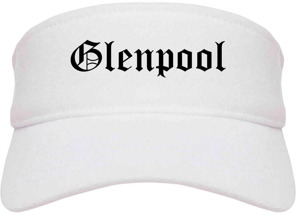 Glenpool Oklahoma OK Old English Mens Visor Cap Hat White