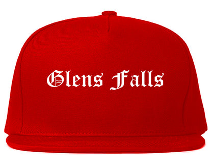 Glens Falls New York NY Old English Mens Snapback Hat Red
