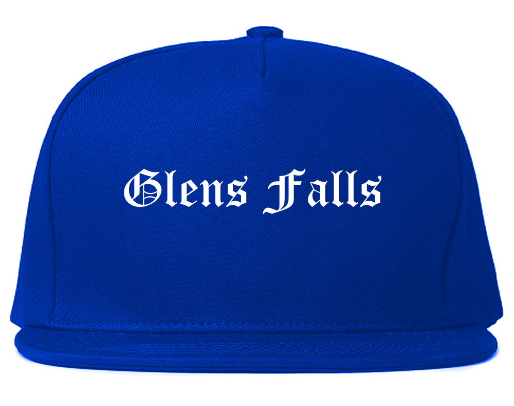 Glens Falls New York NY Old English Mens Snapback Hat Royal Blue