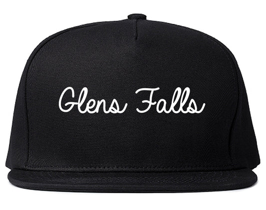 Glens Falls New York NY Script Mens Snapback Hat Black