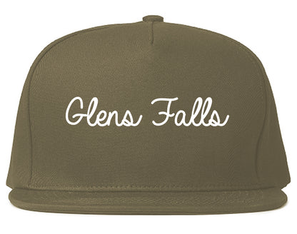 Glens Falls New York NY Script Mens Snapback Hat Grey