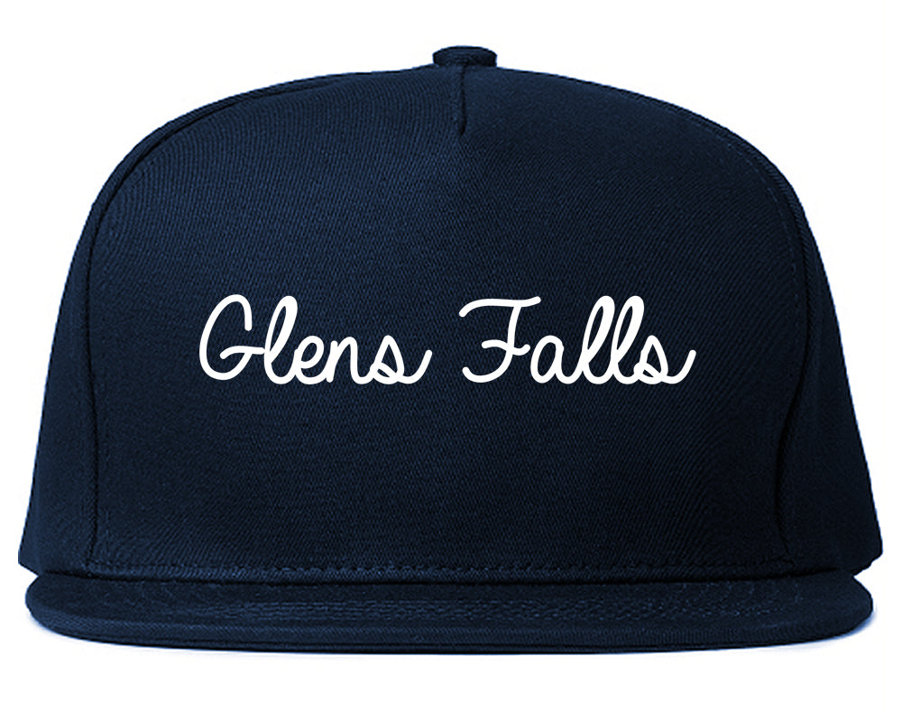 Glens Falls New York NY Script Mens Snapback Hat Navy Blue