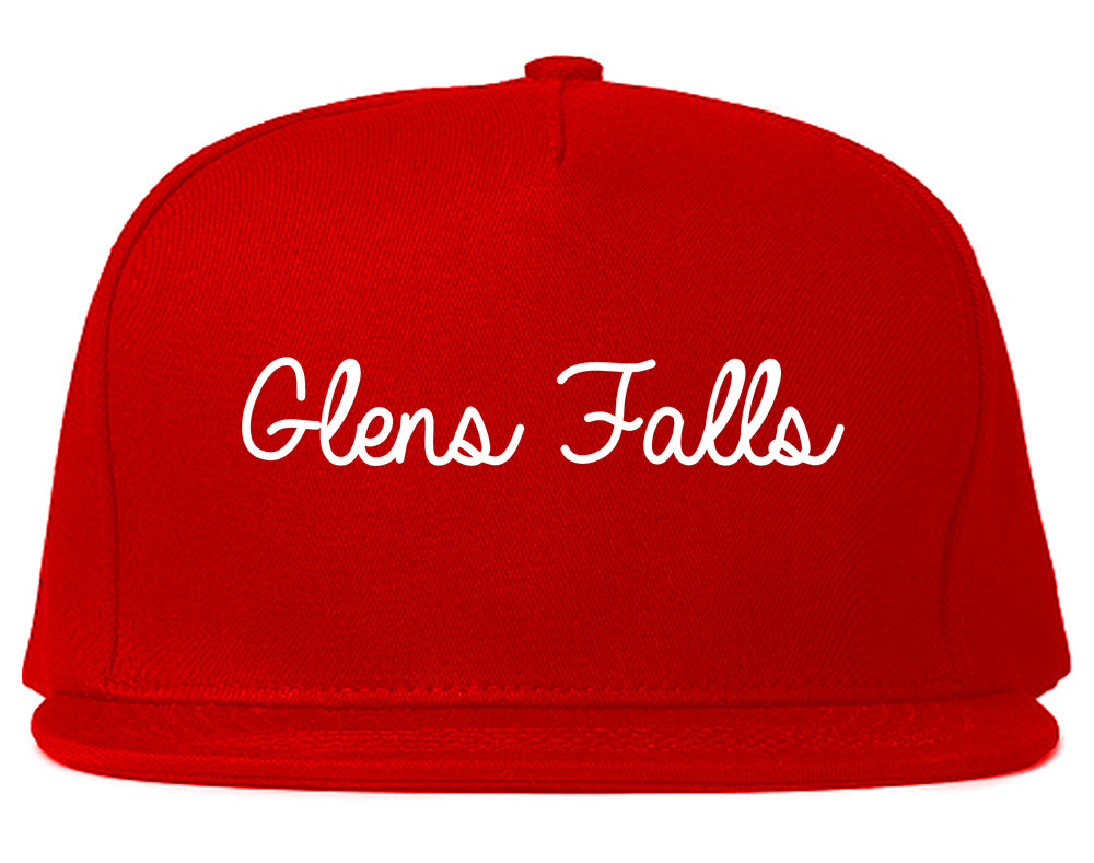 Glens Falls New York NY Script Mens Snapback Hat Red