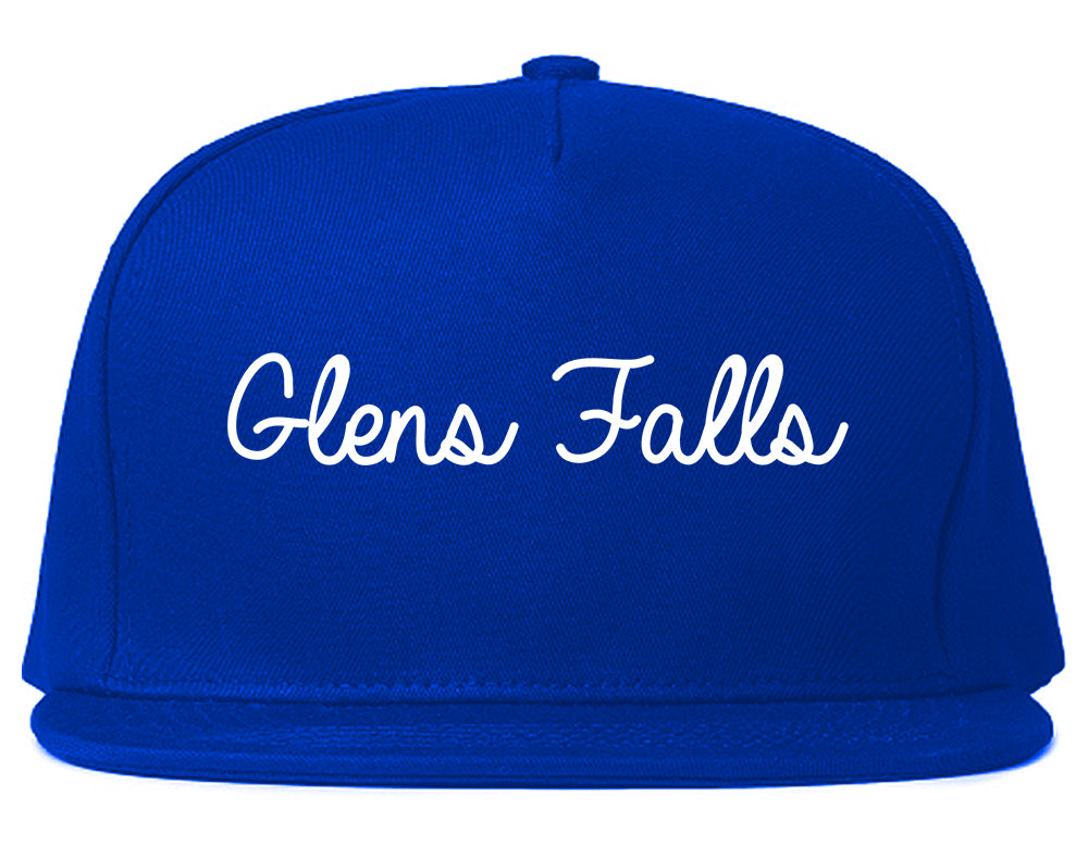 Glens Falls New York NY Script Mens Snapback Hat Royal Blue