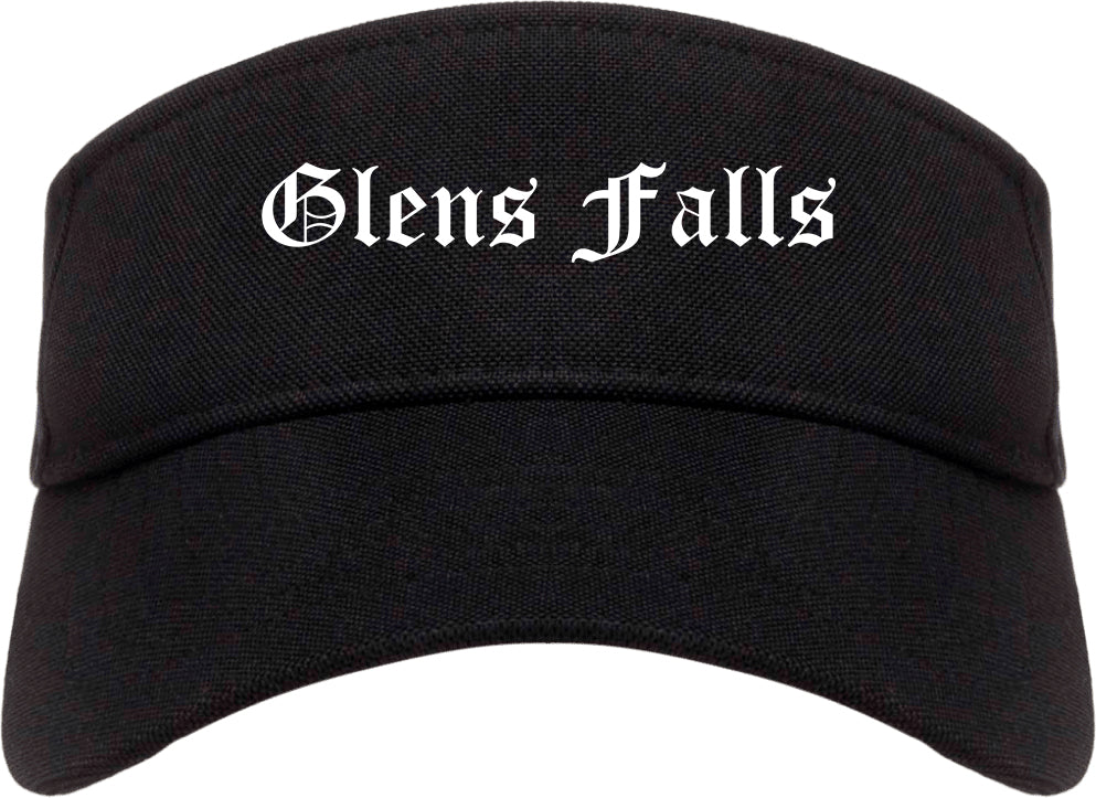 Glens Falls New York NY Old English Mens Visor Cap Hat Black