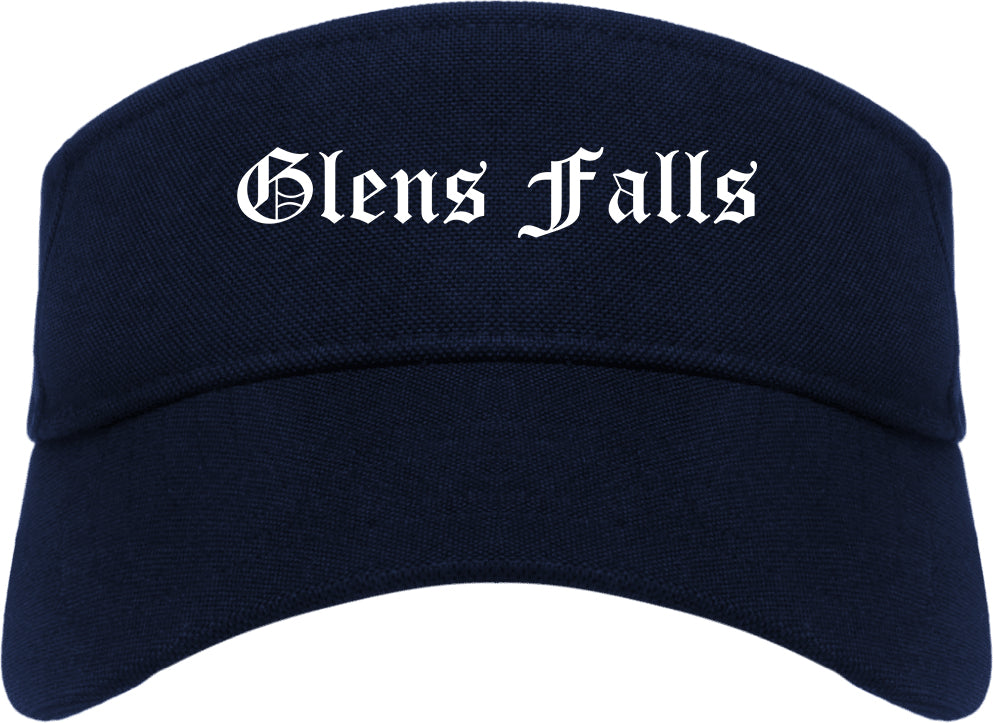 Glens Falls New York NY Old English Mens Visor Cap Hat Navy Blue