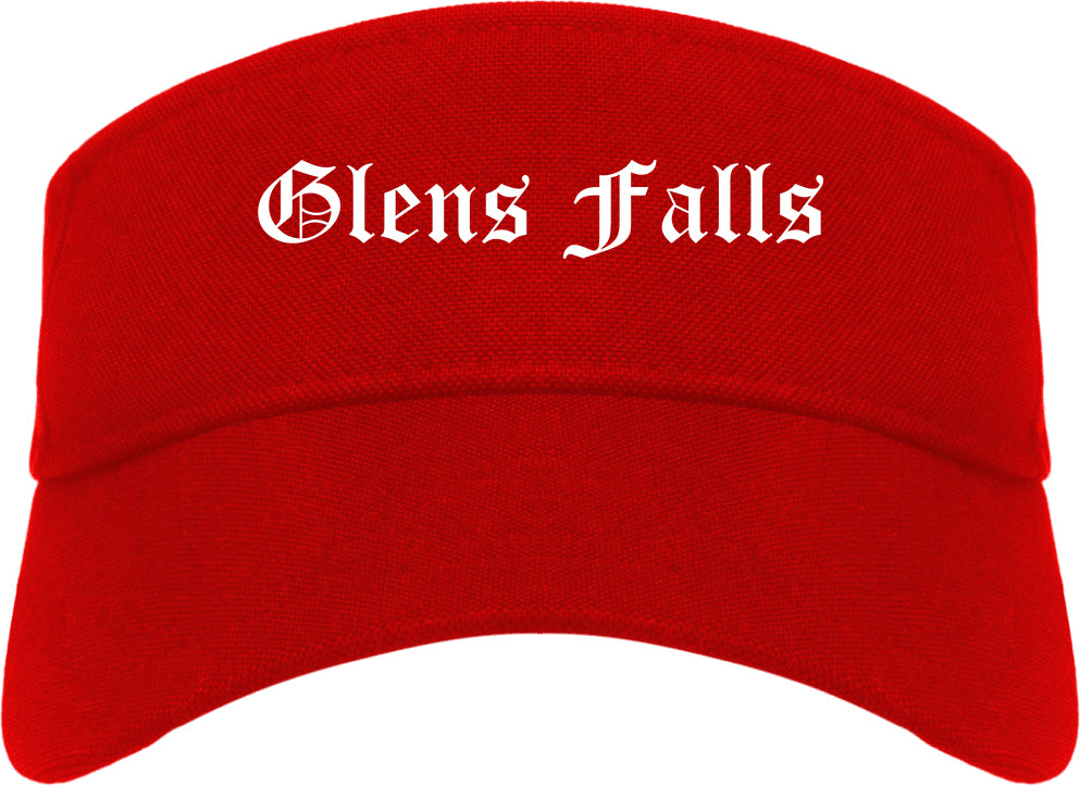 Glens Falls New York NY Old English Mens Visor Cap Hat Red