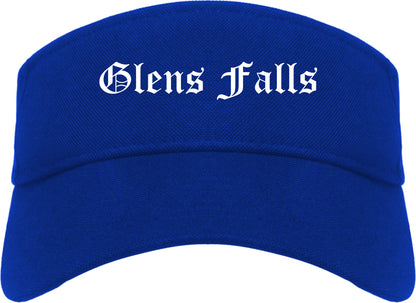 Glens Falls New York NY Old English Mens Visor Cap Hat Royal Blue