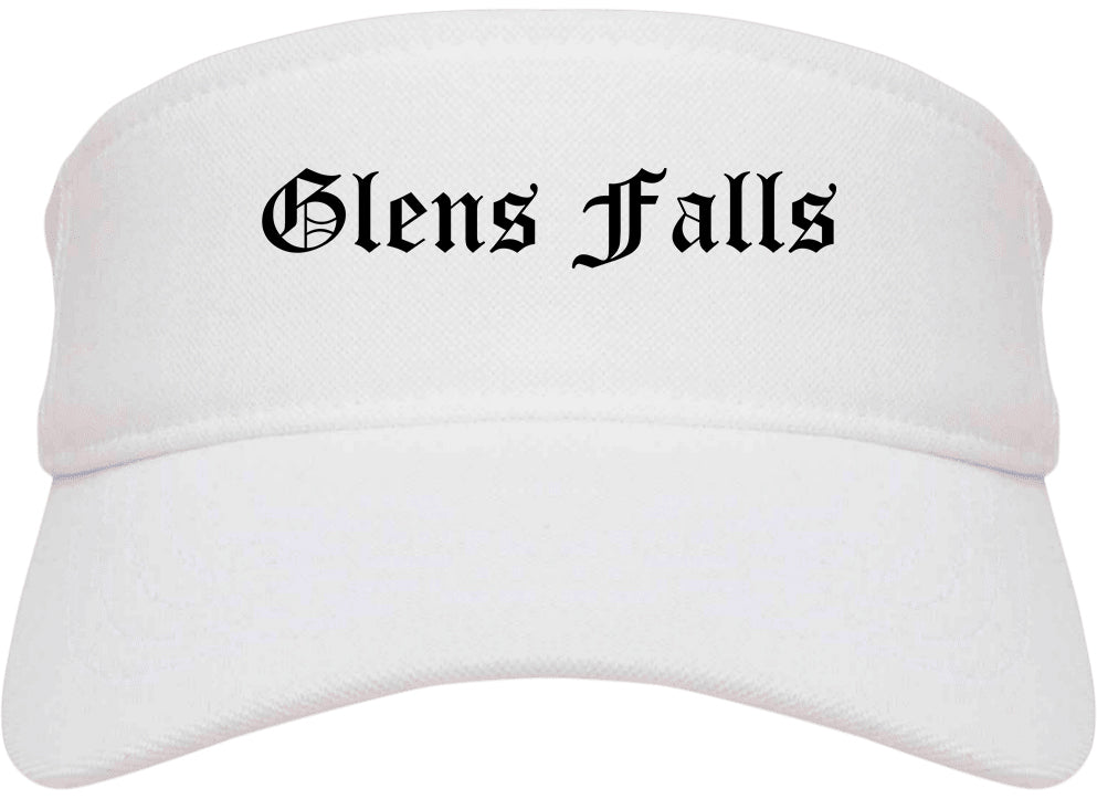 Glens Falls New York NY Old English Mens Visor Cap Hat White