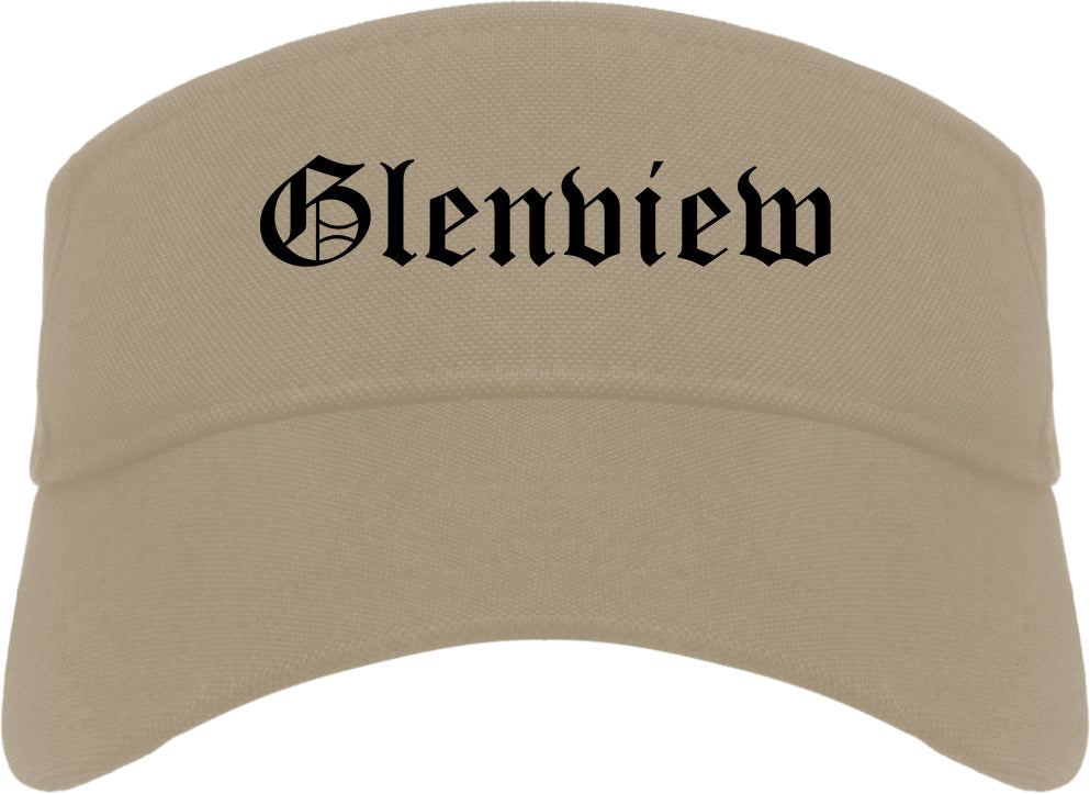 Glenview Illinois IL Old English Mens Visor Cap Hat Khaki