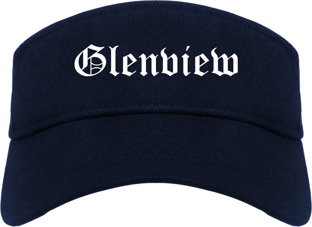 Glenview Illinois IL Old English Mens Visor Cap Hat Navy Blue