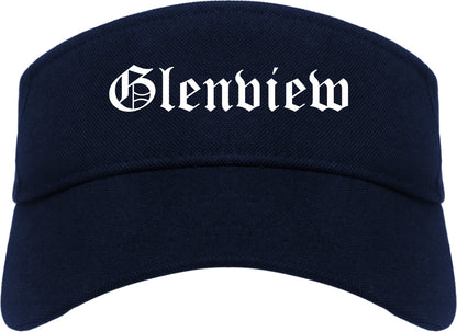 Glenview Illinois IL Old English Mens Visor Cap Hat Navy Blue