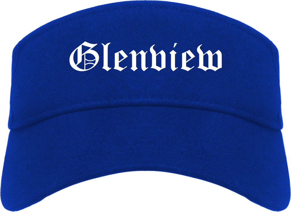 Glenview Illinois IL Old English Mens Visor Cap Hat Royal Blue
