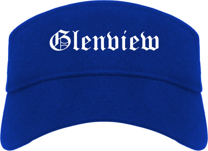 Glenview Illinois IL Old English Mens Visor Cap Hat Royal Blue