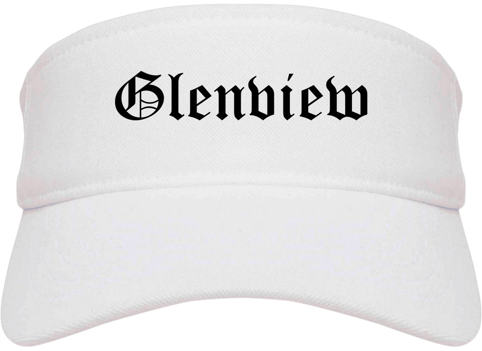 Glenview Illinois IL Old English Mens Visor Cap Hat White