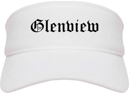 Glenview Illinois IL Old English Mens Visor Cap Hat White