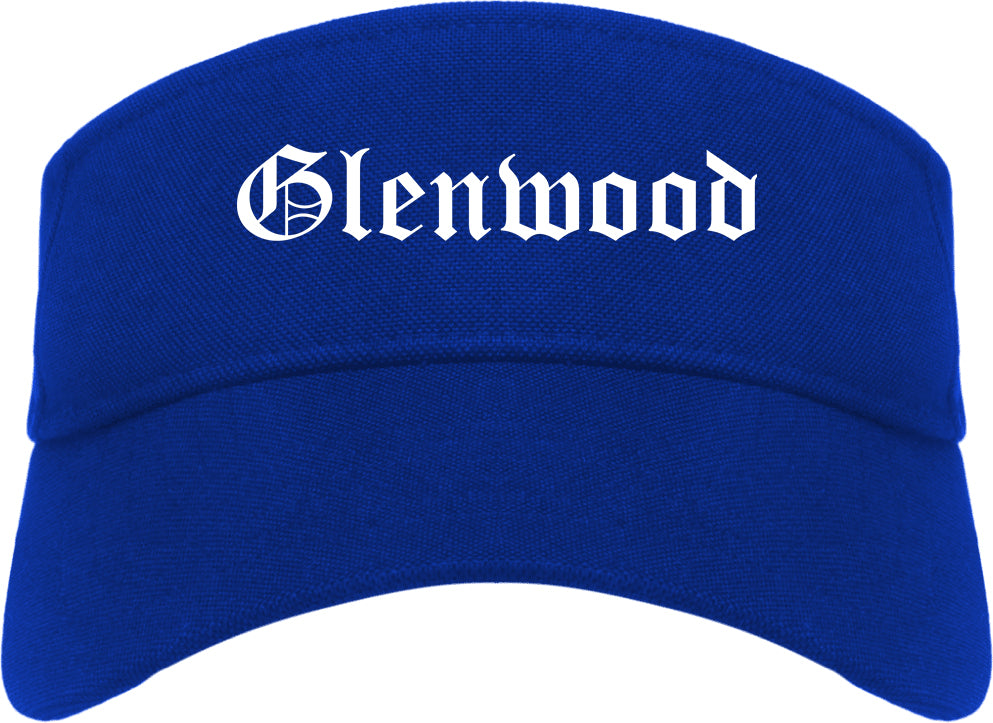 Glenwood Iowa IA Old English Mens Visor Cap Hat Royal Blue