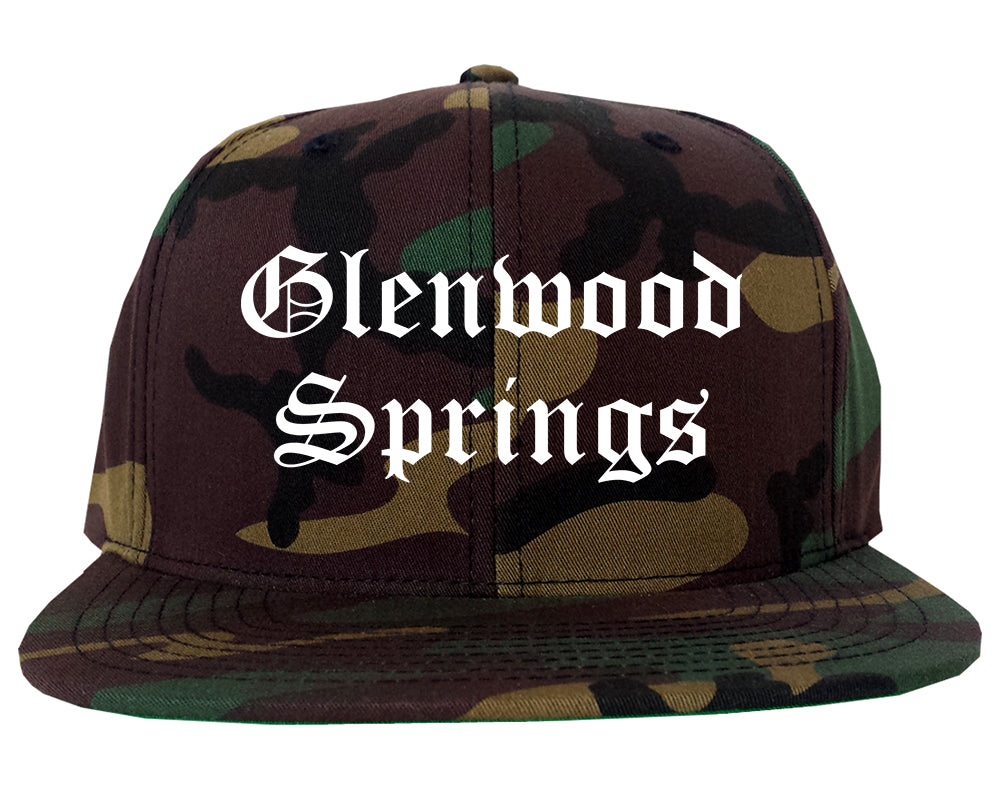 Glenwood Springs Colorado CO Old English Mens Snapback Hat Army Camo