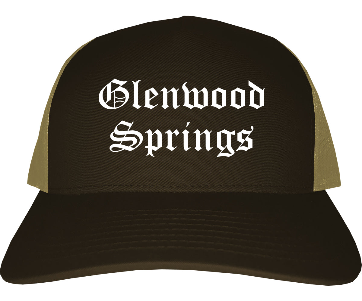 Glenwood Springs Colorado CO Old English Mens Trucker Hat Cap Brown