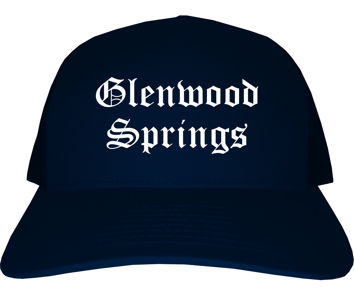 Glenwood Springs Colorado CO Old English Mens Trucker Hat Cap Navy Blue