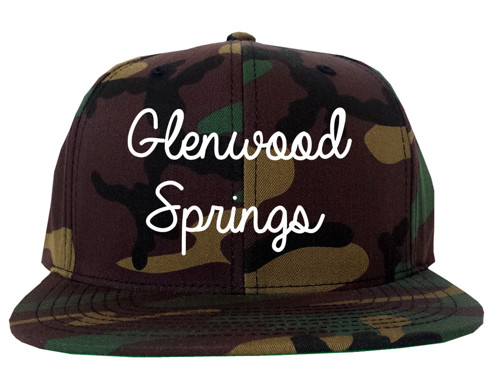 Glenwood Springs Colorado CO Script Mens Snapback Hat Army Camo