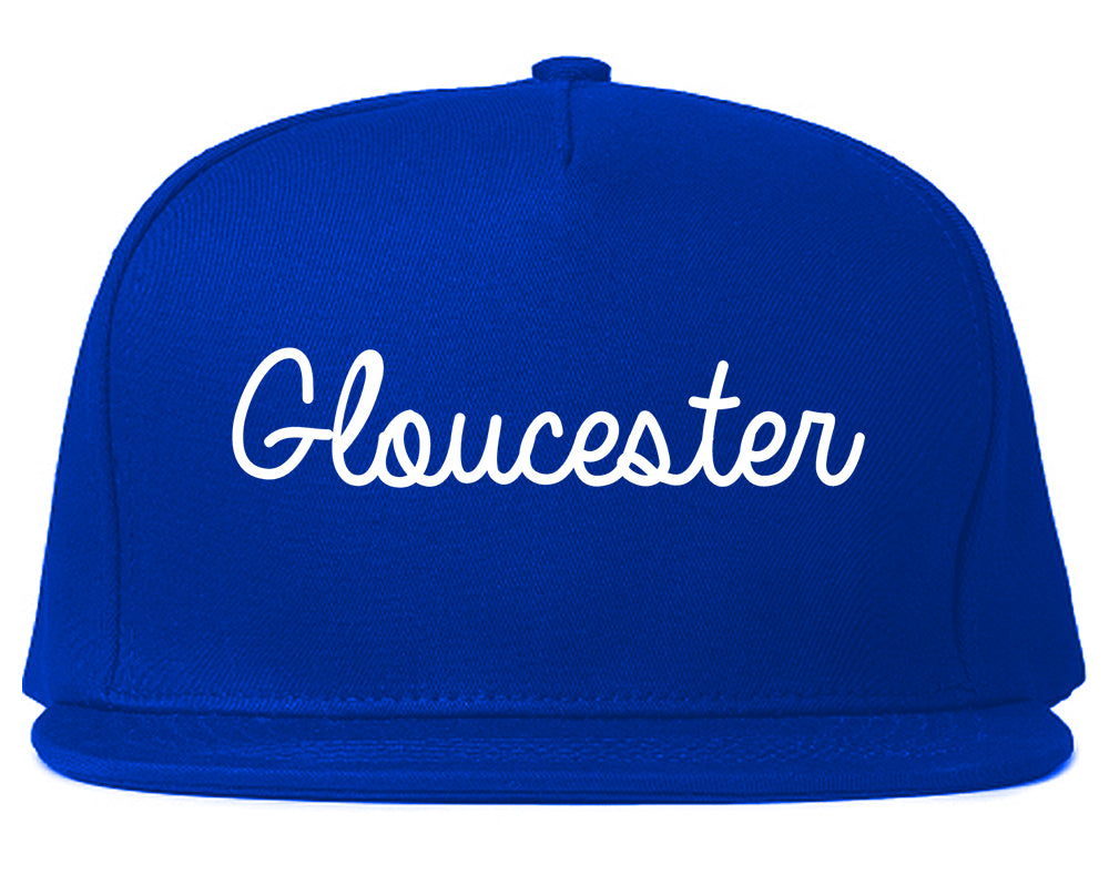Gloucester Massachusetts MA Script Mens Snapback Hat Royal Blue
