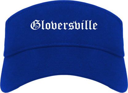 Gloversville New York NY Old English Mens Visor Cap Hat Royal Blue