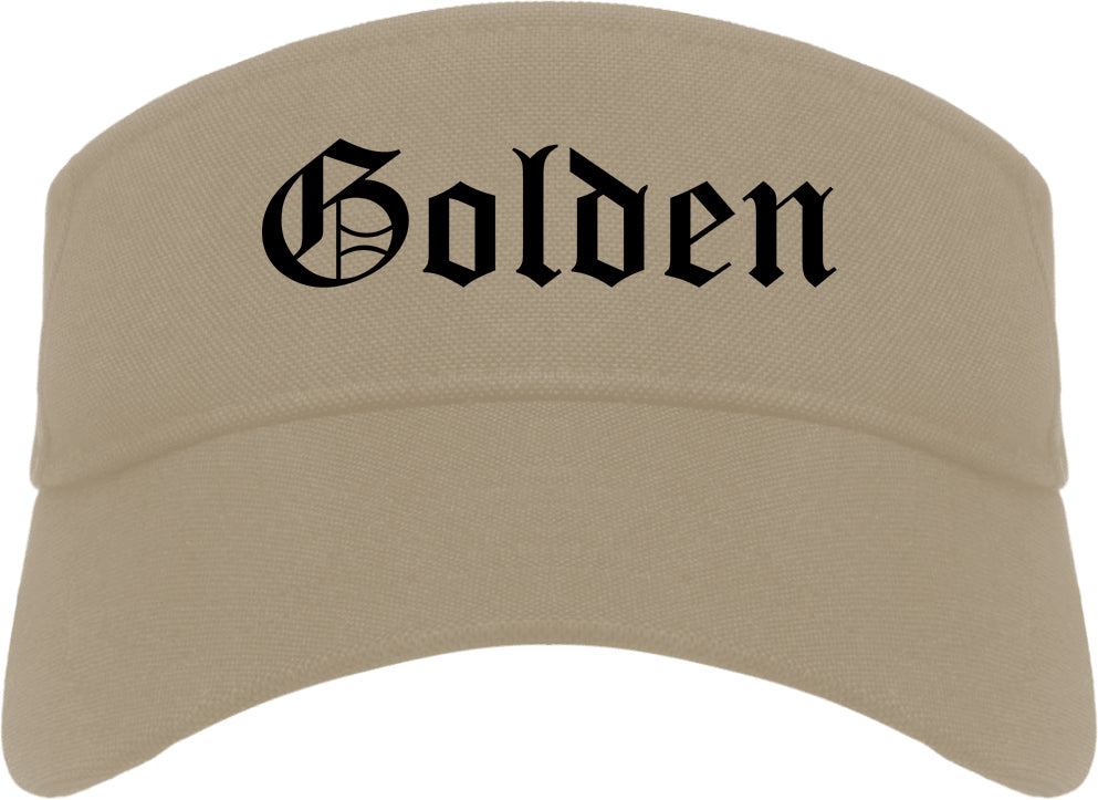 Golden Colorado CO Old English Mens Visor Cap Hat Khaki