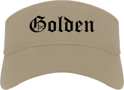 Golden Colorado CO Old English Mens Visor Cap Hat Khaki